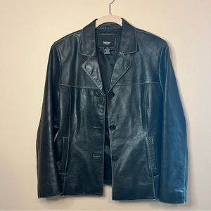 Genuine black leather jacket with contrasting detail